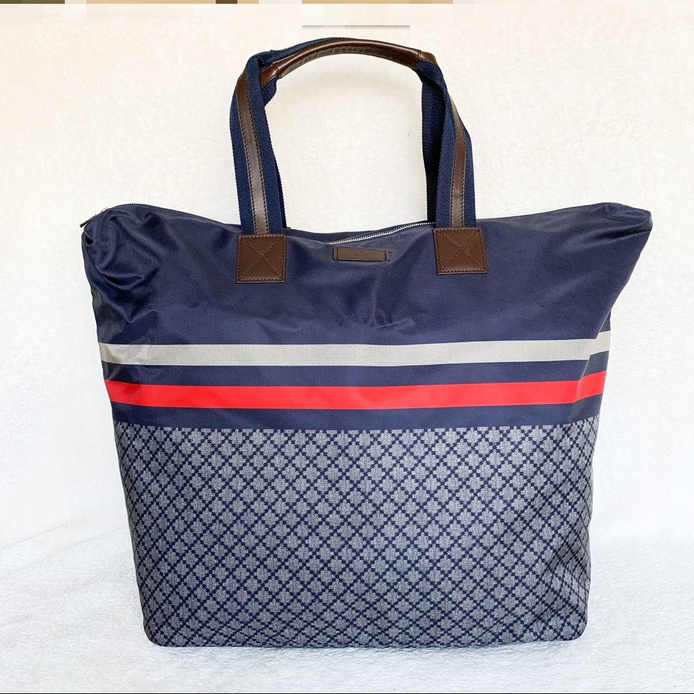 NWT Authentic Gucci Diamanté Web Nylon XL Zip Tote
